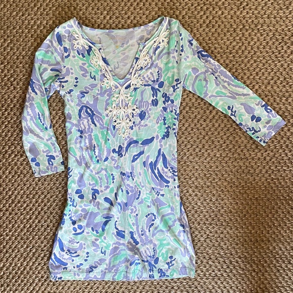 Lilly Pulitzer 3/4 sleeve Dress in Lilac Nice Ink - Picture 3 of 4